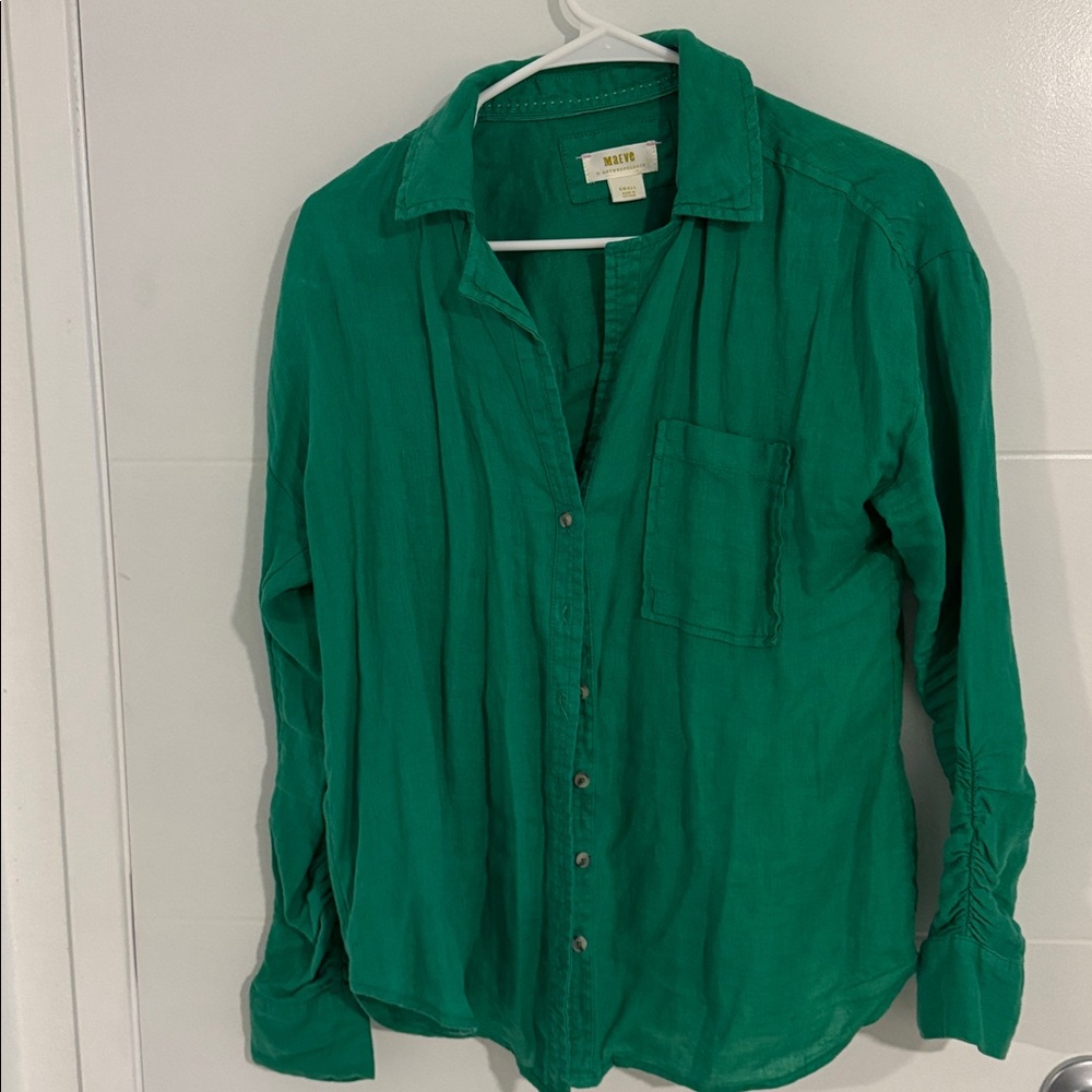 Maeve by Anthropologie Green Button-Up Shirt